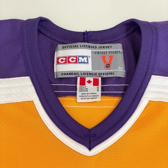 Vintage CCM NHL LA Kings Hockey Jersey Air-Knit Crown Logo Yellow Purple Medium - Picture 12 of 15